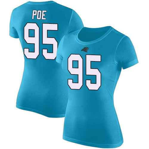 Carolina Panthers Blue Women Dontari Poe Rush Pride Name and Number NFL Football #95 T Shirt